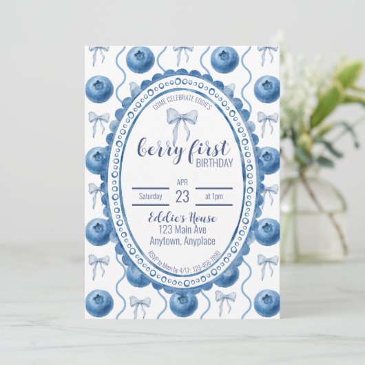 Blueberry Baby's Berry First 1st Birthday Party 招待状 (スタンド正面)