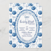 Blueberry Baby's Berry First 1st Birthday Party 招待状 (正面/裏面)