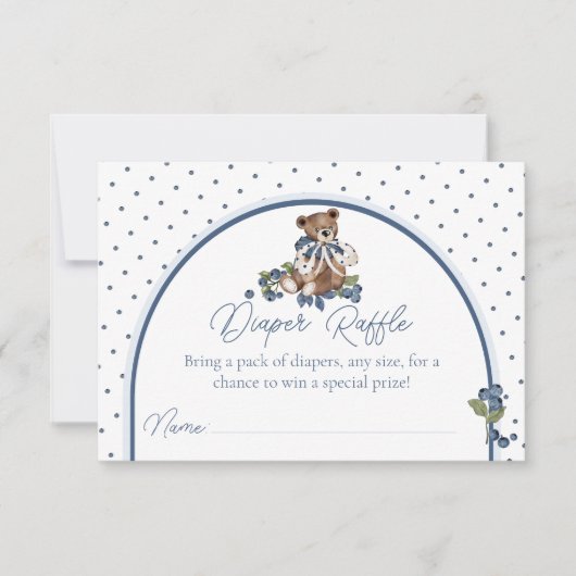 Blueberry Bear Baby Boy Shower Diaper Raffle 招待状 (正面)