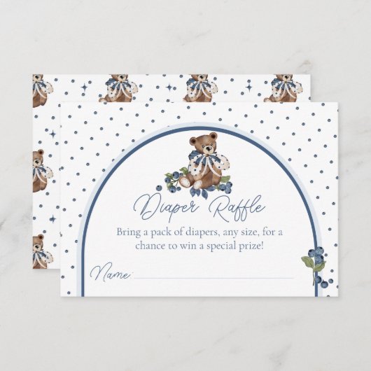 Blueberry Bear Baby Boy Shower Diaper Raffle 招待状 (正面/裏面)