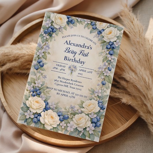 Blueberry Berry Botanical 1st Birthday 招待状