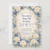 Blueberry Berry Botanical 1st Birthday 招待状 (正面)