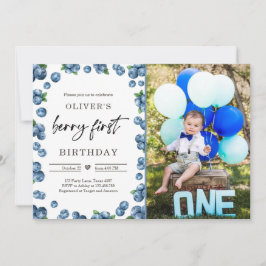 Blueberry Berry Sweet 1番目の初の誕生日招待 招待状