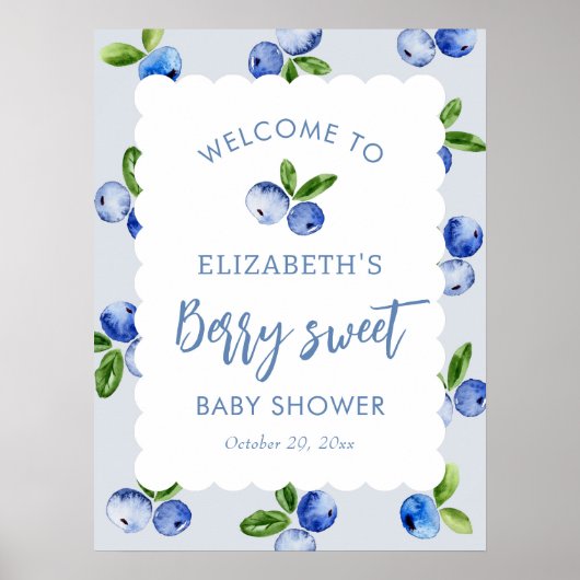 Blueberry Berry Sweet Boy Baby Shower Welcome Sign ポスター (正面)