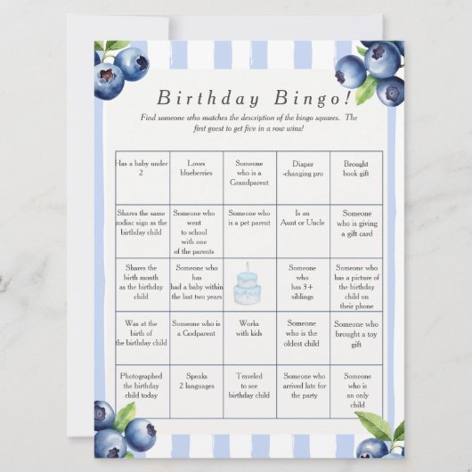 Blueberry Birthday Find Guest Bingo game card シーズンカード (正面)