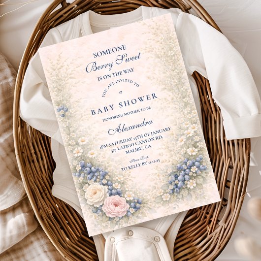 Blueberry Botanical Frame Baby Shower 招待状