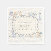 Blueberry Bunny Teddy Toile Baby Shower スタンダードカクテルナプキン (正面)