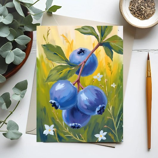Blueberry Bush | Fruit Watercolor Painting ポストカード