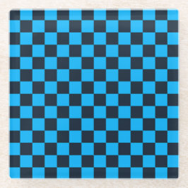 Blueberry checkered pattern ガラスコースター