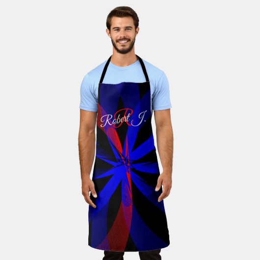 Blueberry Color Center Geometric Print Apron エプロン (着用した状態)