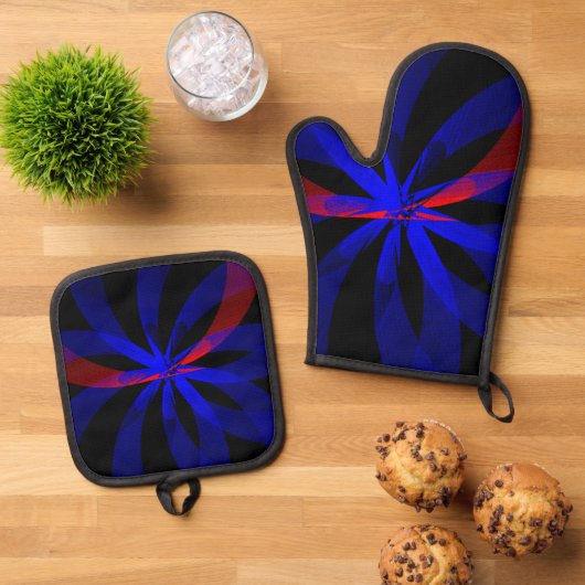 Blueberry Color Center Quilted Oven Mitt Set 鍋つかみ&鍋敷きセット (トップダウン)