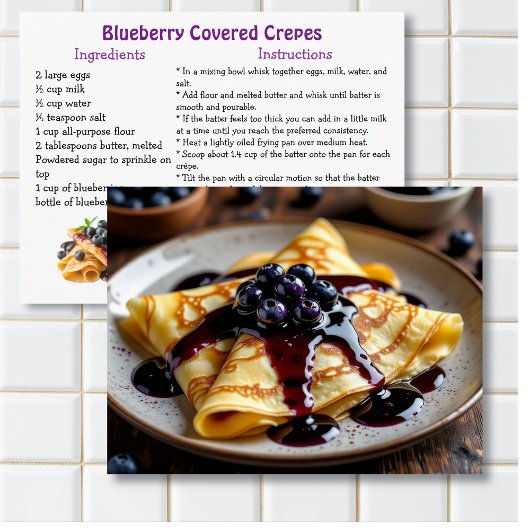 Blueberry Covered Crêpes Recipe Card ポストカード
