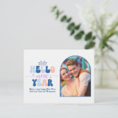 Blueberry Cream New Year Retro Modern Blue Photo シーズンポストカード (スタンド正面)