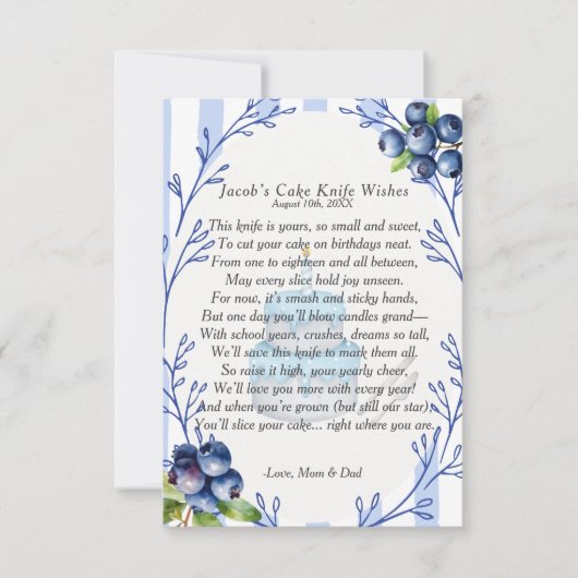 Blueberry First Birthday Cake Knife Poem  招待状 (正面)