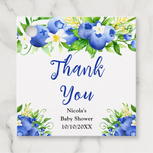 Blueberry Floral Baby Shower Thank You フェイバータグ (正面)