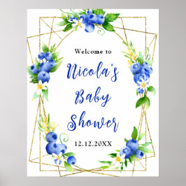 Blueberry Floral Baby Shower Welcome ポスター