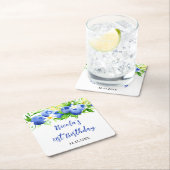 Blueberry Floral Birthday スクエアペーパーコースター (インサイチュ)