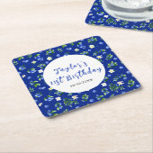 Blueberry Floral Birthday Party スクエアペーパーコースター (アングル)