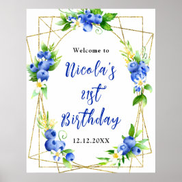 Blueberry Floral Birthday Welcome ポスター