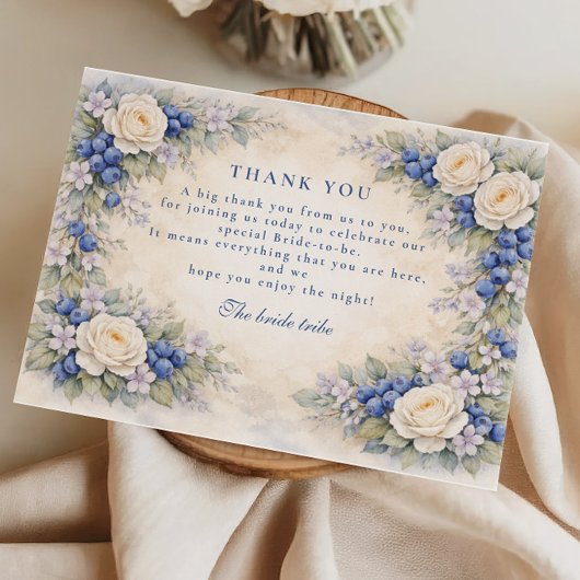 Blueberry Floral Heirloom Bridal Shower サンキューカード