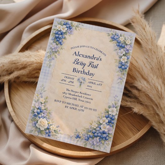 Blueberry Floral Storybook Berry 1st Birthday 招待状