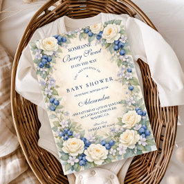 Blueberry Floral Wreath Baby Shower 招待状