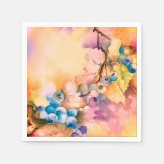 Blueberry Fruit Napkin — Hand-Painted スタンダードカクテルナプキン (正面)