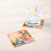 Blueberry Fruit Pattern — Hand-Painted Berries  スクエアペーパーコースター (インサイチュ)