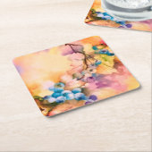 Blueberry Fruit Pattern — Hand-Painted Berries  スクエアペーパーコースター (アングル)