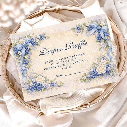 Blueberry Garden Bow Baby Shower Diapper Raffle エンクロージャーカード