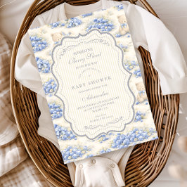 Blueberry Garden Teddy Toile Baby Shower 招待状