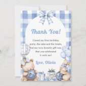 Blueberry Gingham Birthday Party Thank You Card 招待状 (正面)