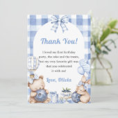 Blueberry Gingham Birthday Party Thank You Card 招待状 (スタンド正面)