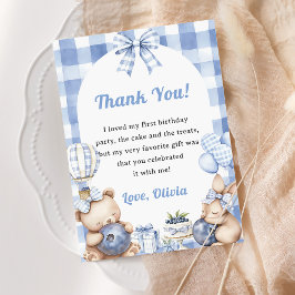 Blueberry Gingham Birthday Party Thank You Card 招待状