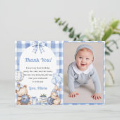 Blueberry Gingham Birthday Party Thank You Card 招待状 (スタンド正面)