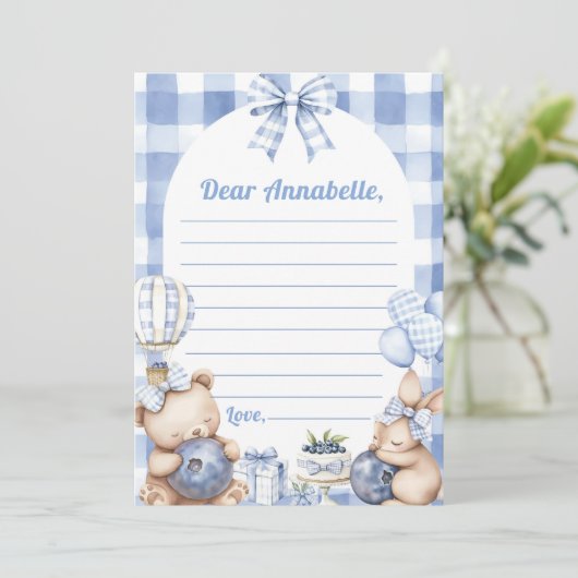 Blueberry Gingham Time Capsule Note Message 招待状 (スタンド正面)