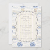 Blueberry Hot Air Balloon Toile Baby Shower 招待状 (正面)