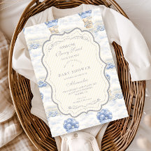 Blueberry Hot Air Balloon Toile Baby Shower
