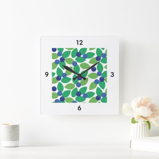 Blueberry Modern Elegant Pattern Green Purple. スクエア壁時計 (ホーム)