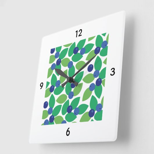 Blueberry Modern Elegant Pattern Green Purple. スクエア壁時計 (傾斜)