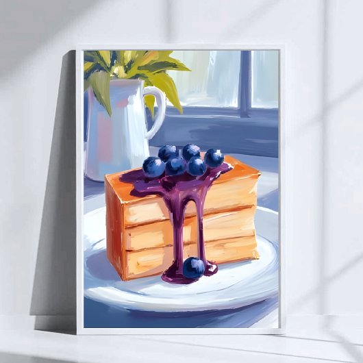 Blueberry Pastry Dessert Cake Watercolor ポスター