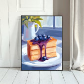 Blueberry Pastry Dessert Cake Watercolor ポスター