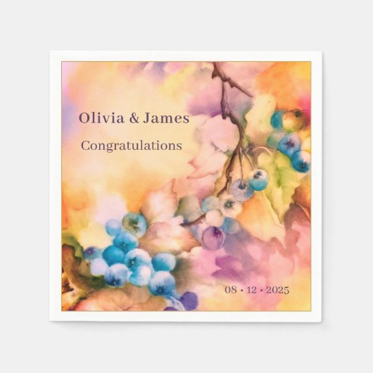 Blueberry Personalizable Napkin — Names, Event スタンダードカクテルナプキン (正面)