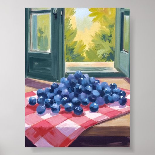 Blueberry Picking | Fruit Watercolor Blueberries ポスター (正面)