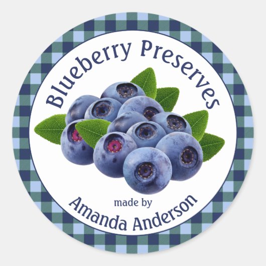 Blueberry Preserves Plaid 3'' Circle食品ラベル ラウンドシール (正面)