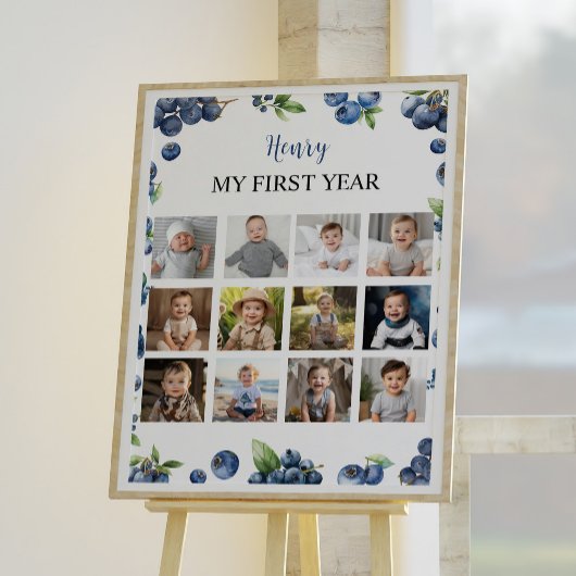 Blueberry Sweet First Year Photo Milestone Sign ポスター