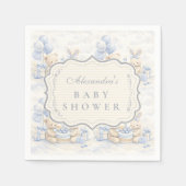 Blueberry Teddy Bear Toile Baby Shower スタンダードカクテルナプキン (正面)