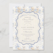Blueberry Teddy Bear Toile Baby Shower 招待状 (正面)