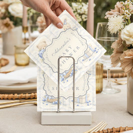 Blueberry Teddy Garden Toile Baby Shower スタンダードカクテルナプキン