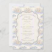 Blueberry Teddy Gift Toile Baby Shower 招待状 (正面)